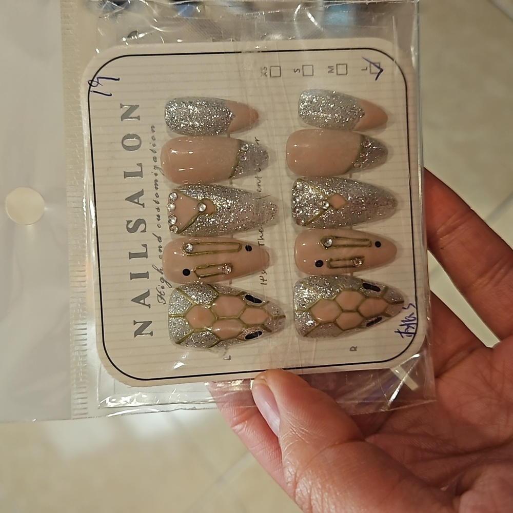Large snake romantic cute silver cocktail dressy wedding press on nails